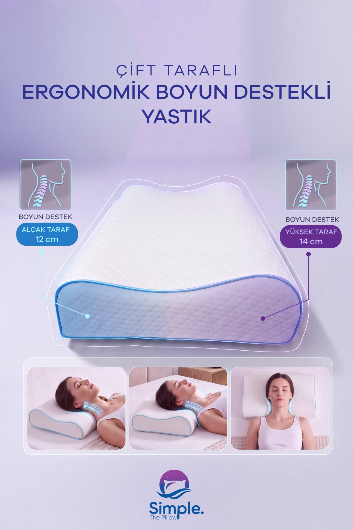 Visco Ortopedik Çift Taraf Boyun Destekli Mega Boy Yastık 60x40x14 cm