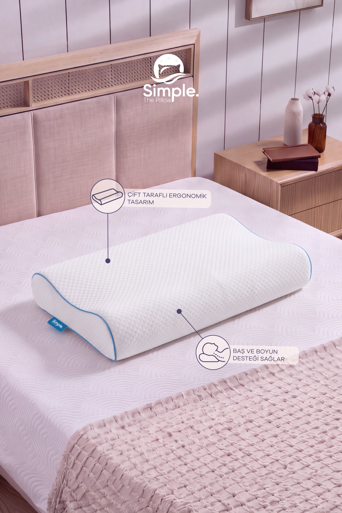 Visco Ortopedik Çift Taraf Boyun Destekli Mega Boy Yastık 60x40x14 cm