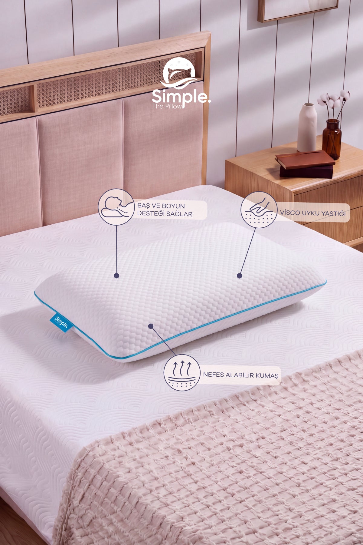 Visco Ortopedik Klasik Uyku Yastığı Memory Foam Hafızalı Yastık 60x40x15 cm