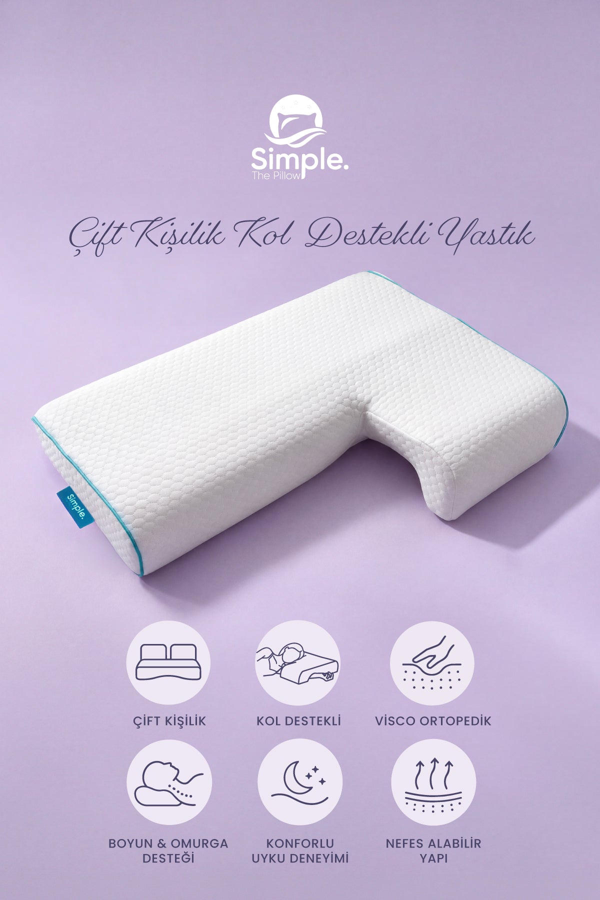 Çift Kişilik Özel Kol Destekli Visco Ortopedik Uyku Yastığı 65 x 49 x 31 x12 cm
