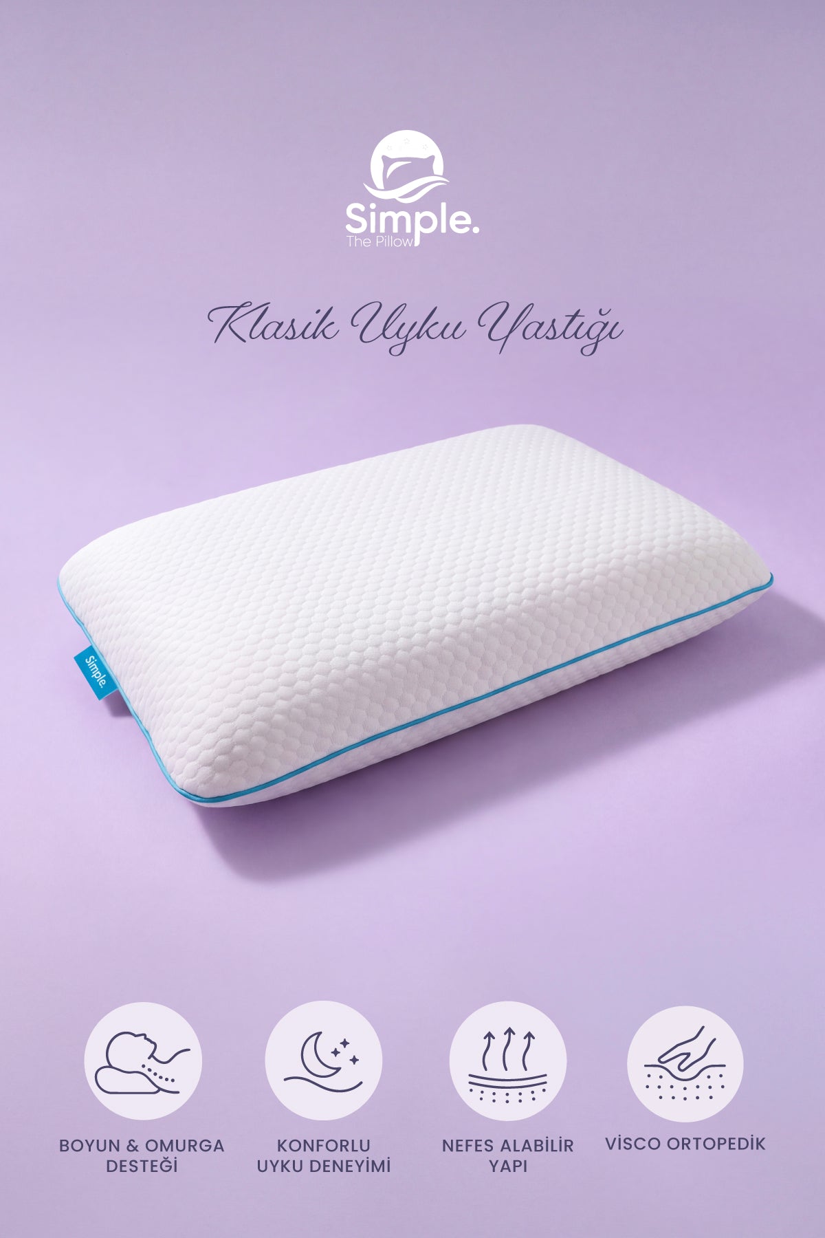 Visco Ortopedik Klasik Uyku Yastığı Memory Foam Hafızalı Yastık 60x40x15 cm