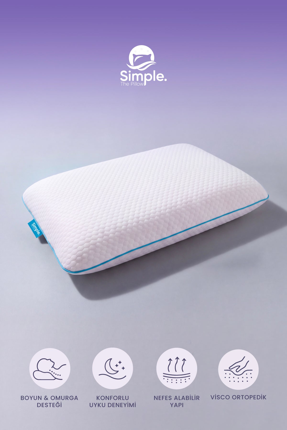 Visco Ortopedik Klasik Uyku Yastığı Memory Foam Hafızalı Yastık 60x40x15 cm