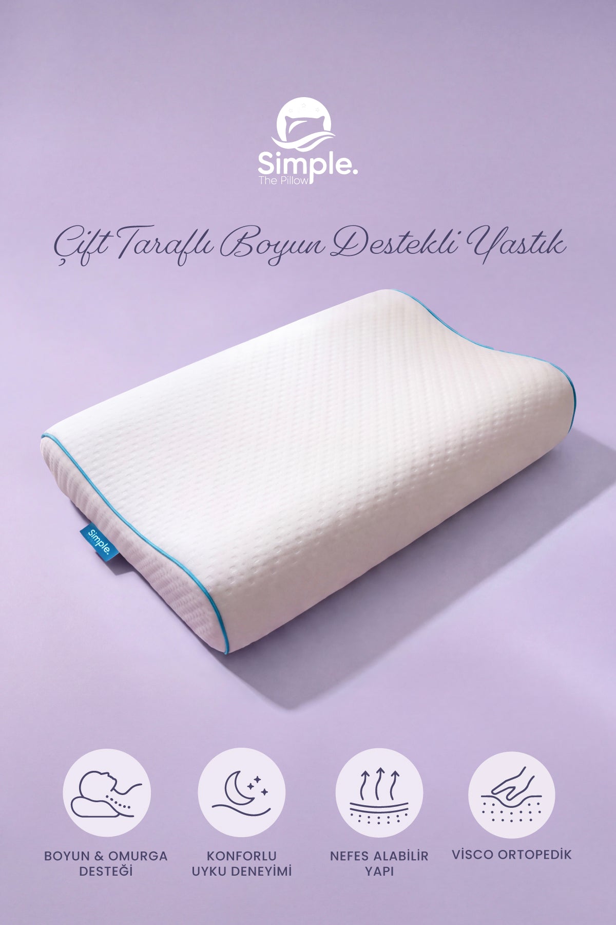 Visco Ortopedik Çift Taraf Boyun Destekli Mega Boy Yastık 60x40x14 cm